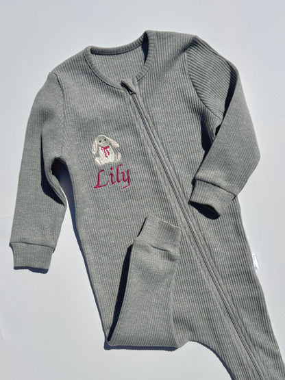 Bunny Theme Personalised Zip Romper-1